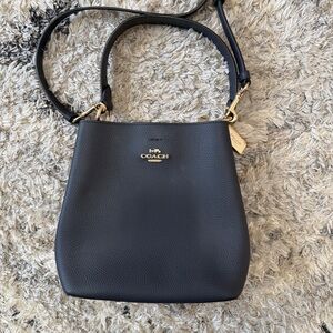 Coach Black Pebbled Leather Bucket Shoulder Bag with Gold Hardware